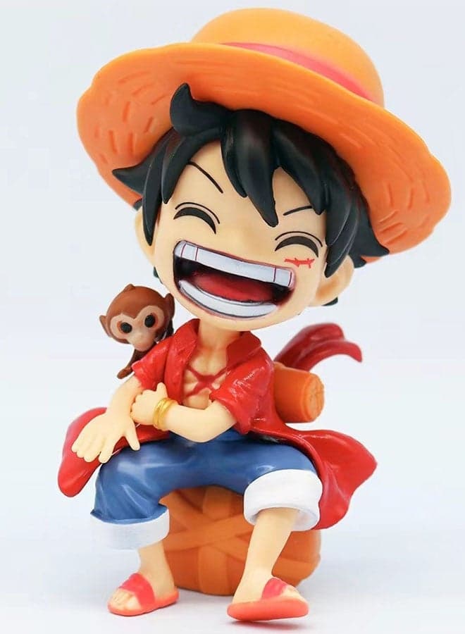 One Piece, Q Version Luffy Sitting and Laughing Loudly, 12cm Desktop Decoration Trendy Toy Handmade Model Figure