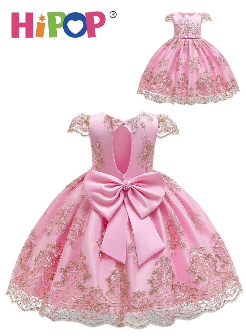 Girls Princess Costume with Bow Design,Cosplay Dressing up,Birthday Party Outfits Pink for Girl Gift