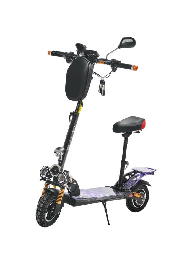 V10+ LED Electric Scooter for Adults, 1500W High-Speed Brushless Motor, 48V/12AH Battery, 68KM/H Max Speed, 45KM Range, Foldable Off-Road E-Scooter with Dual Suspension, Disc Brakes, Bluetooth Speaker, LCD Display, LED Lights, Rear-View Mirror, Aluminum Frame