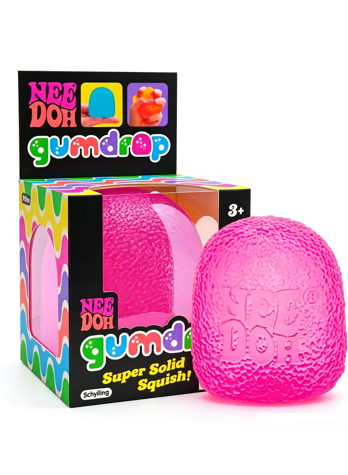 Schylling NeeDoh GUMDROP Stress Relief Squeeze Fidget Toy, Soft Squishy Sensory Stress Ball for Kids & Adults, Anxiety Relief Tactile Fidget Toy- Pink