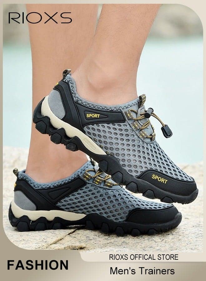 Men's Trainers, Quick Drying Water Shoes, Men's Sports Shoes, Outdoor Hiking Barefoot Boat Footwear Aqua Shoes, Athletic Casual Sneakers, Lightweight Walking Running Shoes for Men, Anti-slip Fishing Kayaking Shoes, Mesh Breathable Trainers for Beach Pool Wading Aqua Swim Surf, Mans Classic Footwear Grey