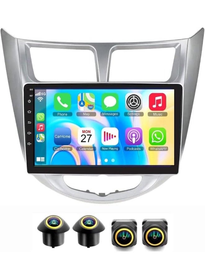 Fit Hyundai ACCENT Car Stereo Accent Android Screen 2012-2017 With Apple Carplay Android Auto Wireless WiFi DSP FM&AM BT AHD Camera Included Fast QLED (4+32GB 360D Cameras)