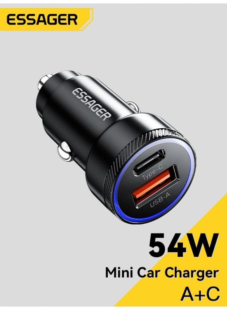 54W Dual Port Car Charger, Fast Car Charger Adapter, Mini Cigarette Lighter Charger for iPhone, Samsung, Huawei and More, with LED Indicator