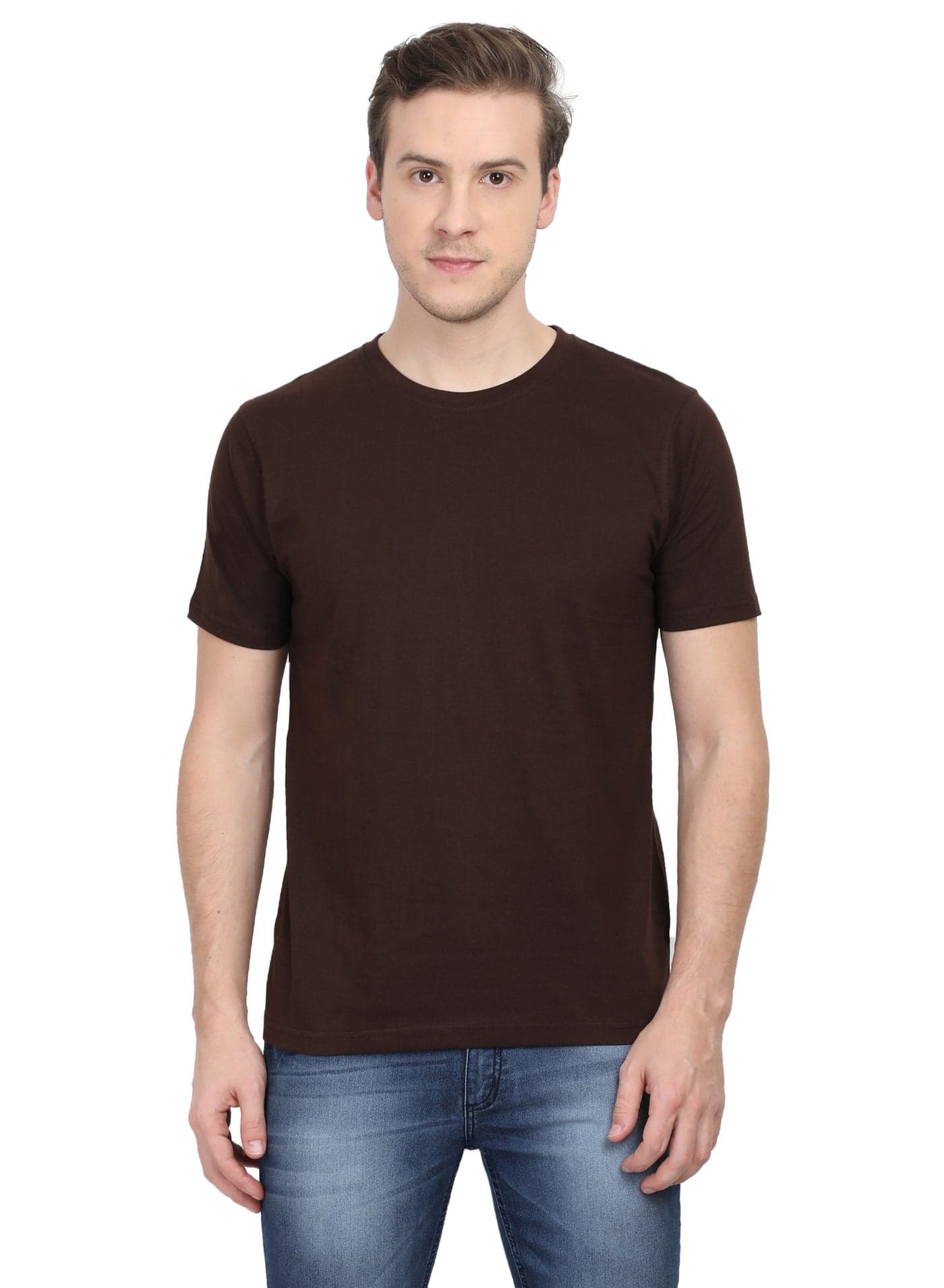 Brown Men's Half Sleeve Round Neck Cotton Tshirt
