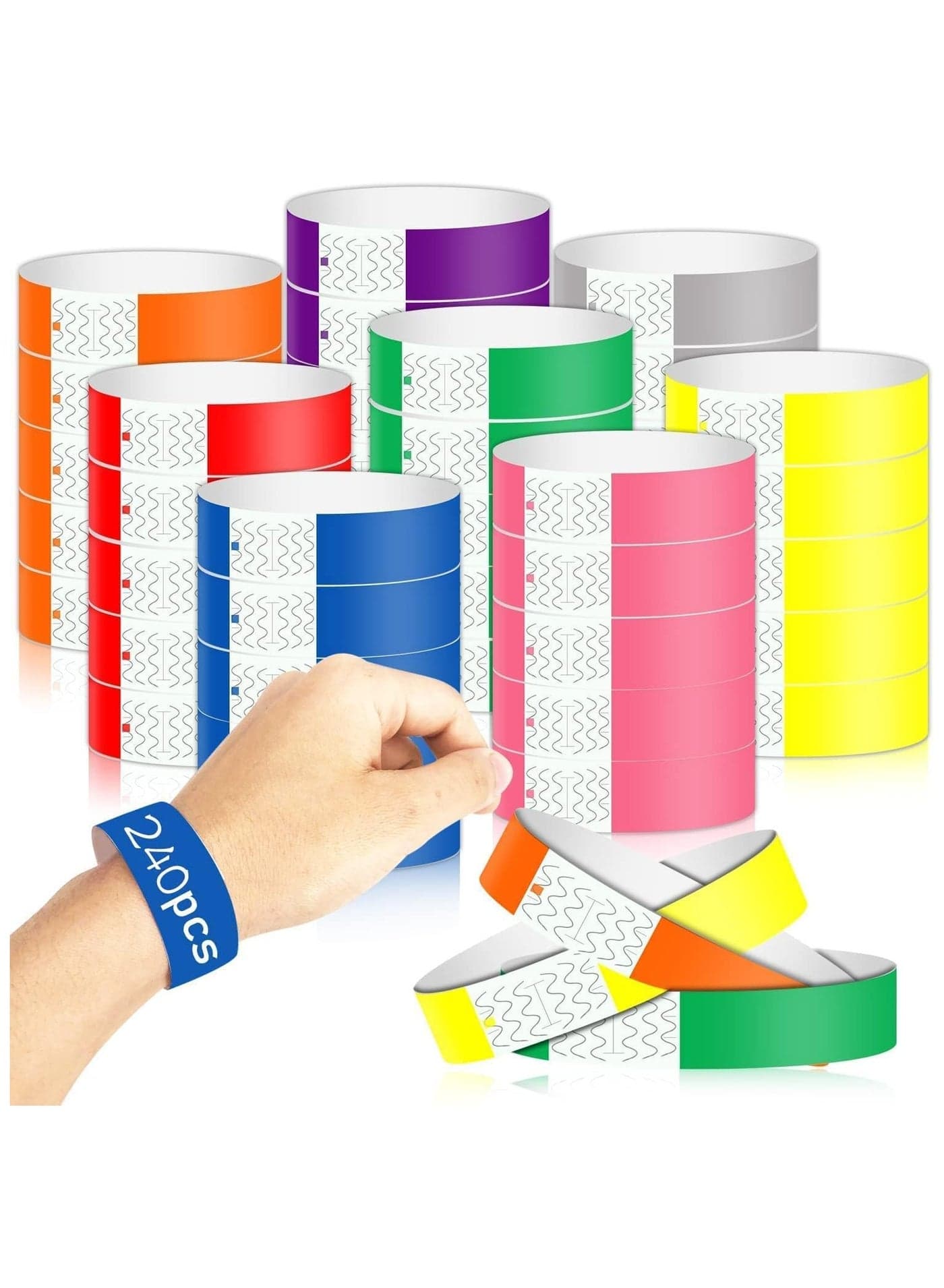 240 Pcs Paper Wristbands Neon Wrist Bands Waterproof Hand Bands for Events Lightweight Concert Wristbands Neon Colored Adhesive Wristbands for Party