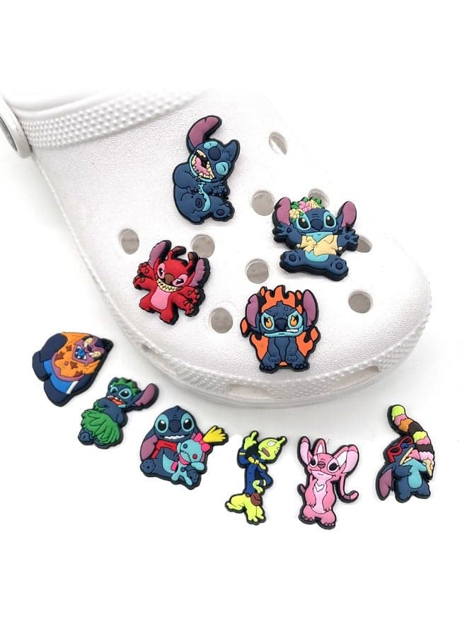 10PCS Crocs Shoe Decoration Charms, Stitch Series Charms Shoes Charm for Crocs Hole Hole Shoe for Kids Boys Girls Men Women Party Supplies