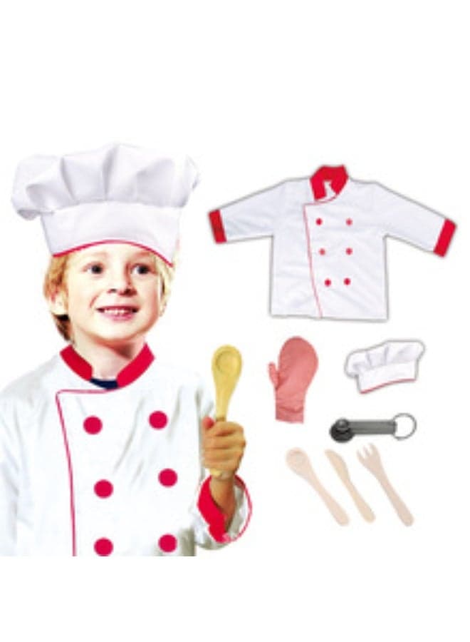 Children Chef Role Play Costume Set Includes Kids Apron,Chef Hat,Mini Kitchen Utensils Suit Cute Dress up Gift Set for 3-8 Year Old