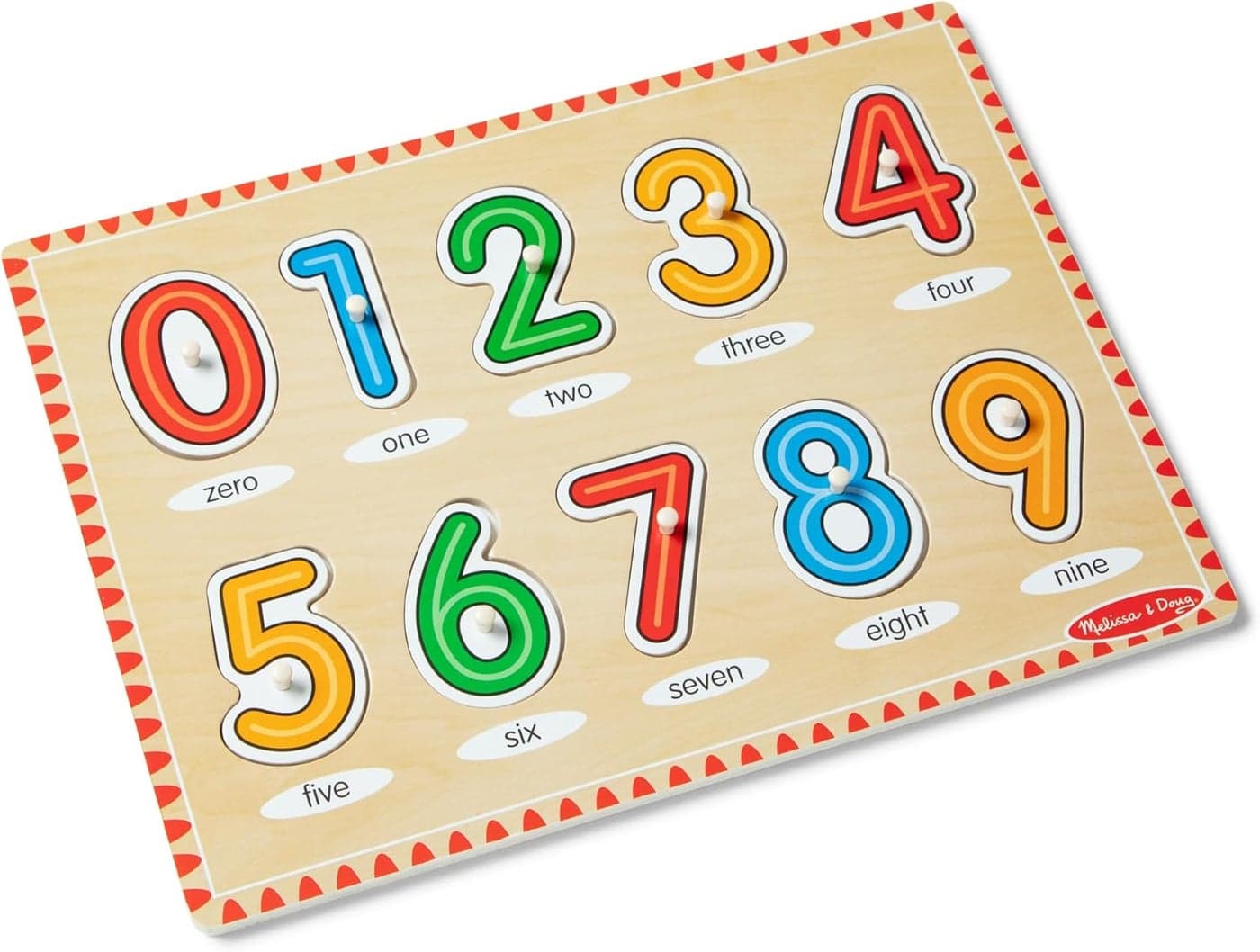 Melissa & Doug Lift & See Numbers Wooden Peg Puzzle – 10-Piece Toddler Puzzle for Number Recognition and Counting Skills