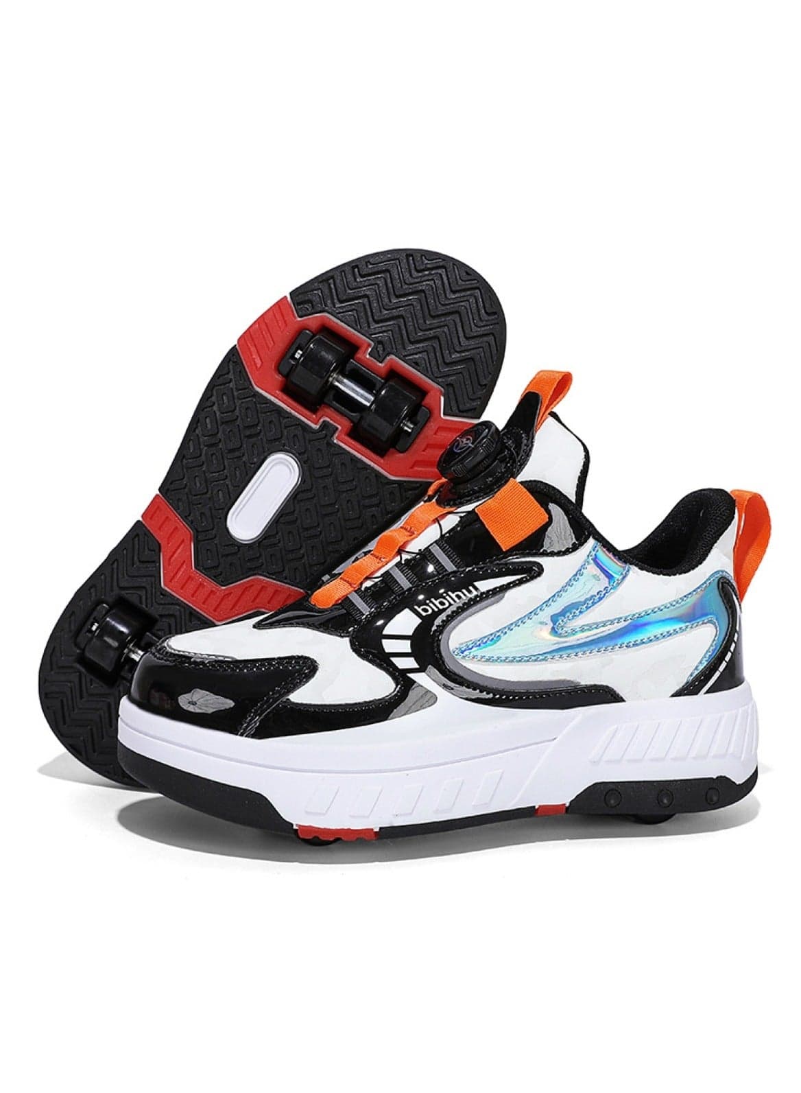 XF18 Four-Wheel Roller Skate Shoes Unisex Sports Sneakers with Hidden Wheels (White/Black with Orange, Size 34 – Inner length: 22 cm)
