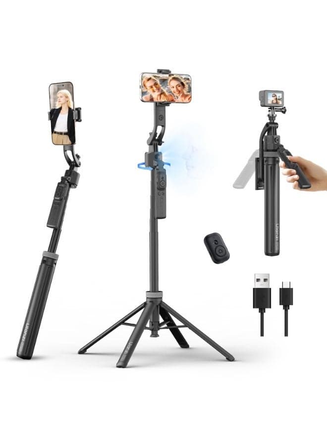 ULANZI TT23 64" Auto Face Tracking Tripod for iPhone/Android with Remote, 360°Rotating Selfie Stick That Follows Your Movement, Facial Recognition Tripod for iPhone 17/16/15/14/13/Android/Camera/GoPro