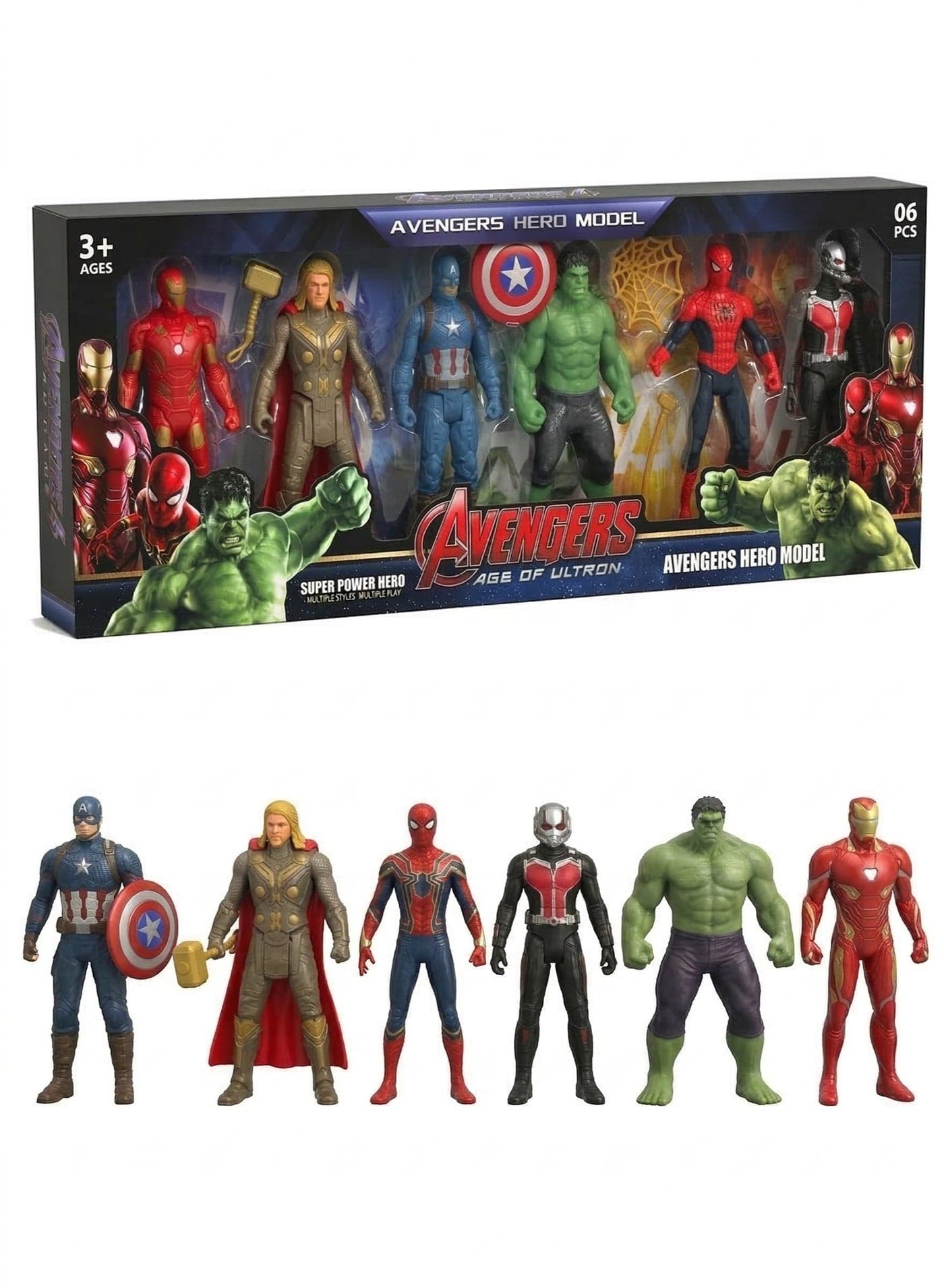 Avengers Toy Set of 6 Super Heroes – Marvel Action Figures Play Set | Captain America, Iron Man, Spider-Man, Hulk, Thor & Ant-Man | Age of Ultron & Infinity War Collectible Model Dolls | Best Birthday Gift for Boys & Kids 3+