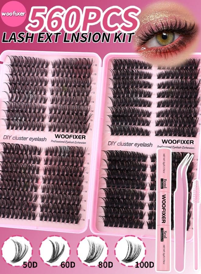 560 Pcs Lash Clusters, Lash Adhesive Glue & Lash Tweezer Set Eyelash Extensions Wispy False Eyelashes Lash Clusters DIY Eyelash Extensions Individual False Eyelashes for Women