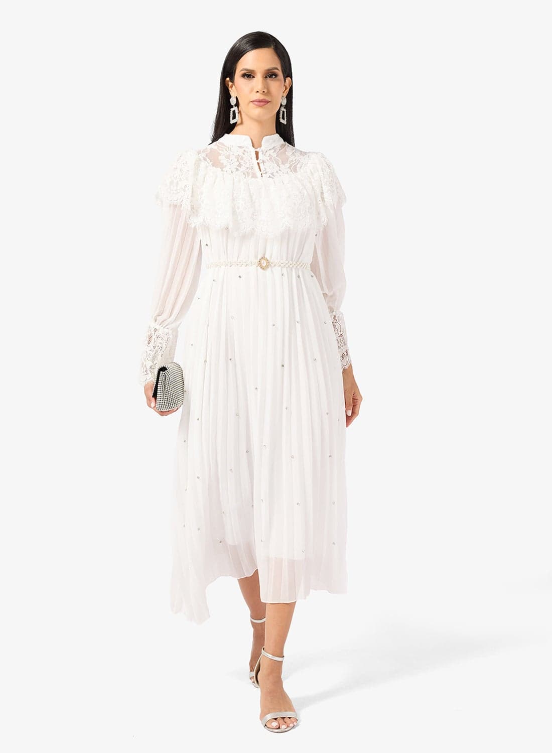 Ruffled Lace Dress With Puff Sleeves