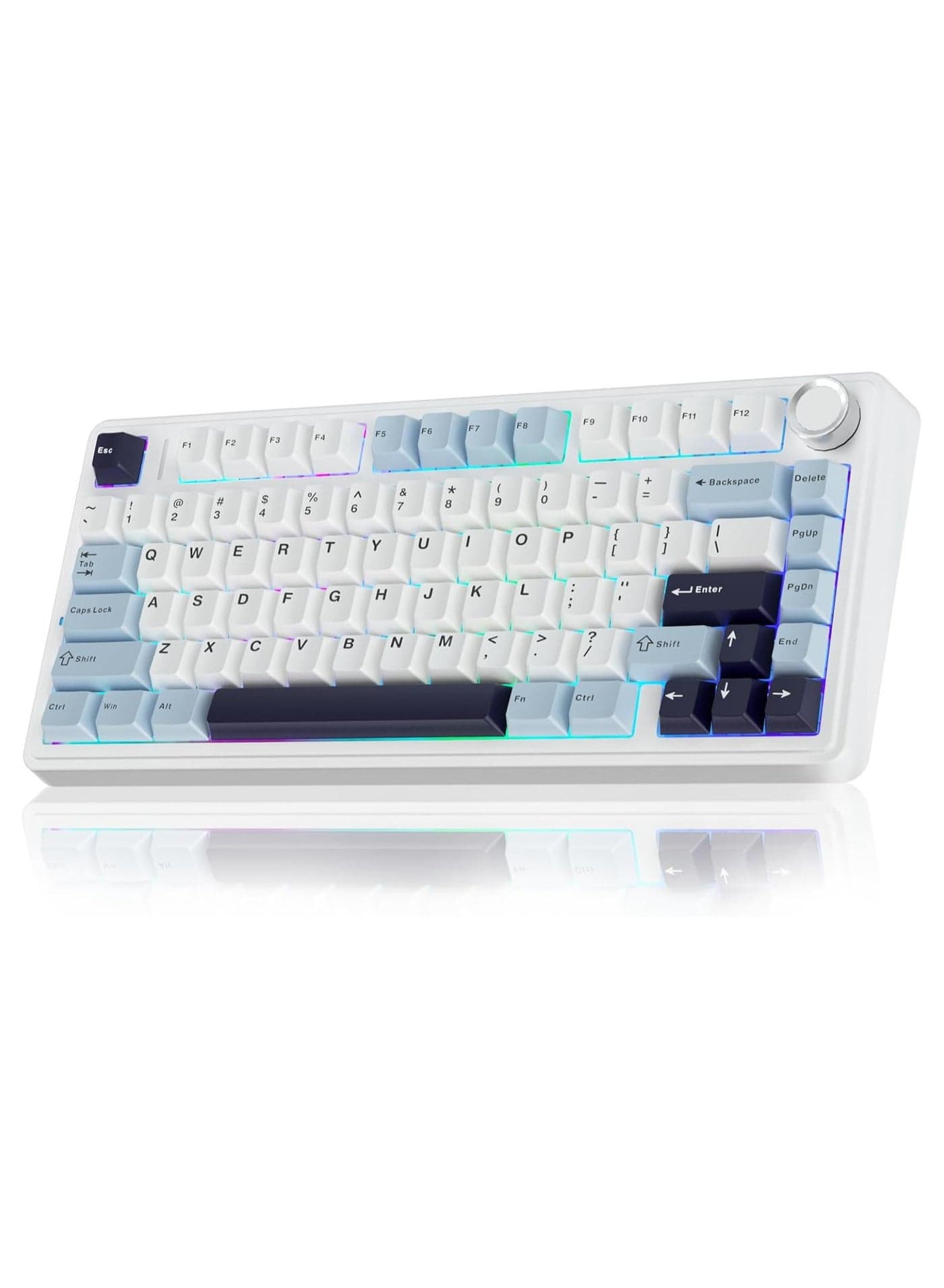 F75 75% Gaming Keyboard,Wireless Mechanical Keyboard, Hot Swappable Creamy Keyboard, Pre-lubed Greywood Switches RGB Backlit Gaming Keyboards, 3Modes (2.4GHz/Type-C/BT5.0)White/Blue