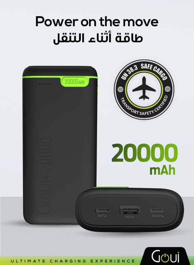 20000 mAh Kigo Power Bank Portable Charger – Simultaneous Charging for Smartphones, Tablets, Gaming Devices, Bluetooth & More – Compact, Travel-Friendly Design for On-the-Go Power Anywhere - Black
