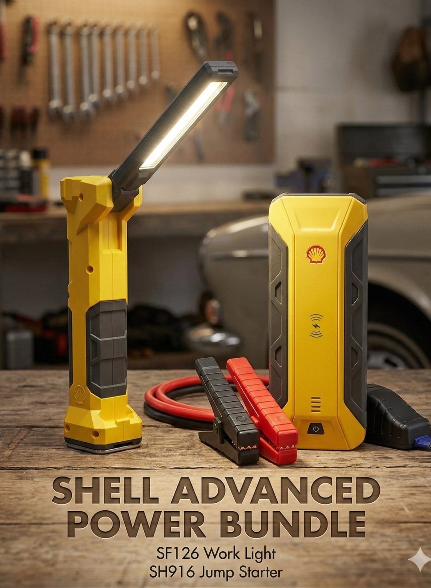 {{SUPER BUNDLE }} Shell Premium 1200A Jump Starter + SF-126 3-in-1 Rechargeable LED Work Light – Ultimate Car Emergency & Power Combo