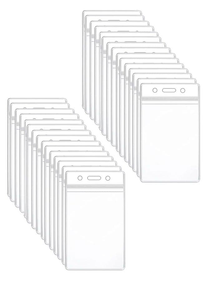 30 Pcs Clear Vertical Badge Holder ID Card Holder Sealable Waterproof Plastic Card Name Badge Holder for Office, School, Conference