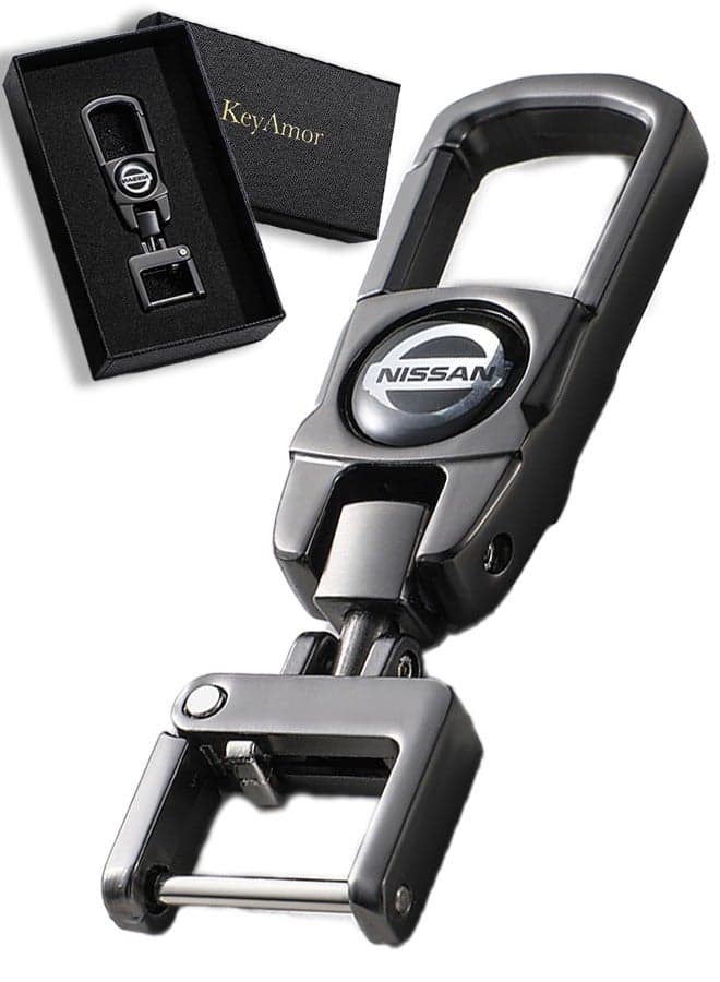 Luxury Metal Nissan Keychain in Gunmetal Colour Stylish Car Key Holder with Strong Lock Simple Design and Durable Build Comes with a Premium Gift Box making it a stylish and useful gift