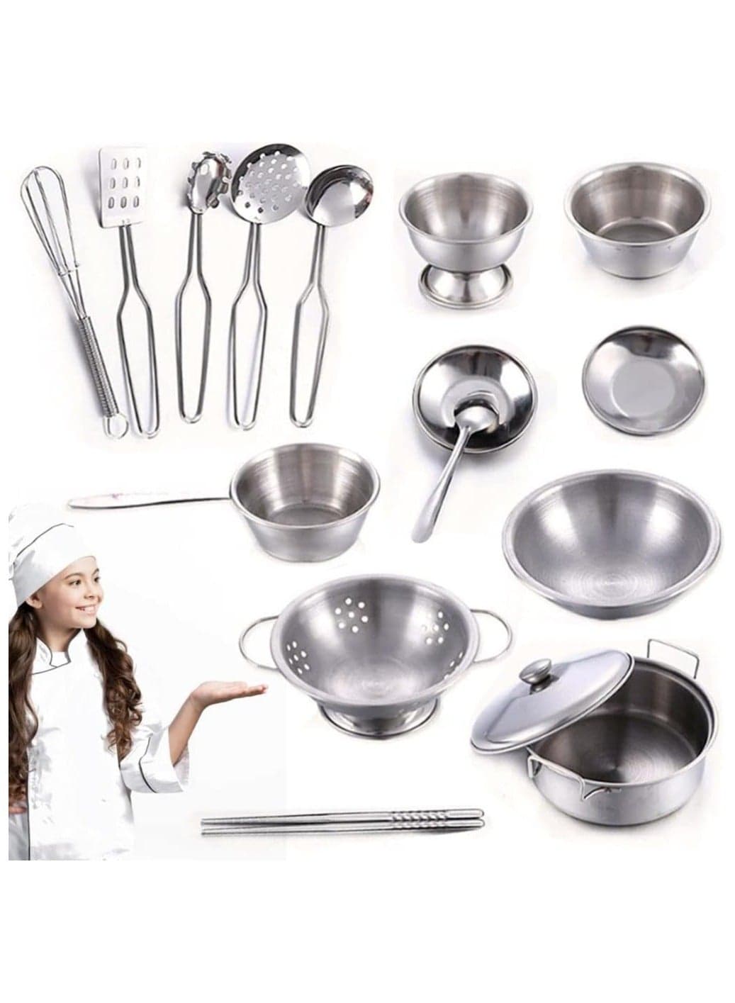 Cooking Toys Cookware Set Kids Stainless Steel Set Of 16PCS Mini Roleplay Pretend Play Kitchen Toys For Girls Boys Children By Home Smart