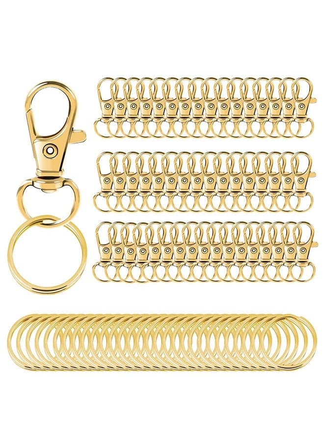 100PCS Gold Swivel Clasps Lanyard Snap Hooks with Key Rings, Key Chain Clip Hooks Lobster Claw Clasps for Keychains Jewelry DIY Crafts (Swivel Clasps+Key Rings)