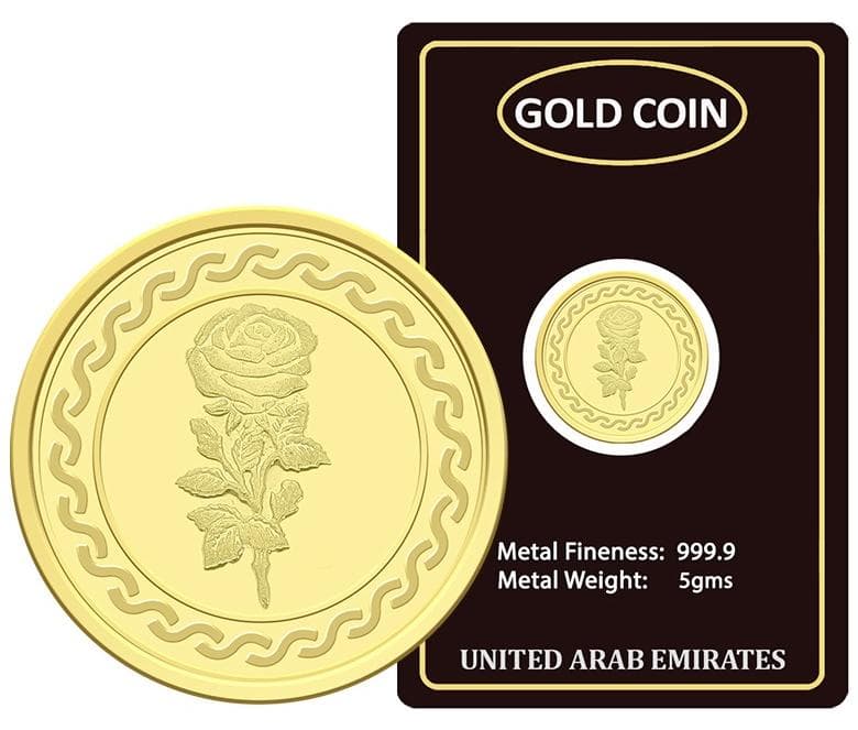 5g Gold Coin with Flower & UAE Heritage Building Design - 5 Grams 24KT 999.9 Purity