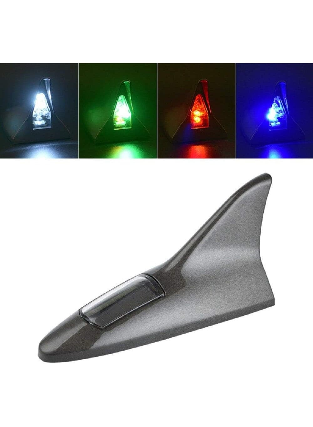 Shark Fin Antenna Solar Power LED Warning Tail Light Car Roof Antenna Decor Tail Light (Grey)
