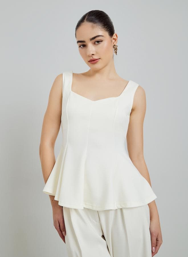 Off White Sleeveless Peplum Top