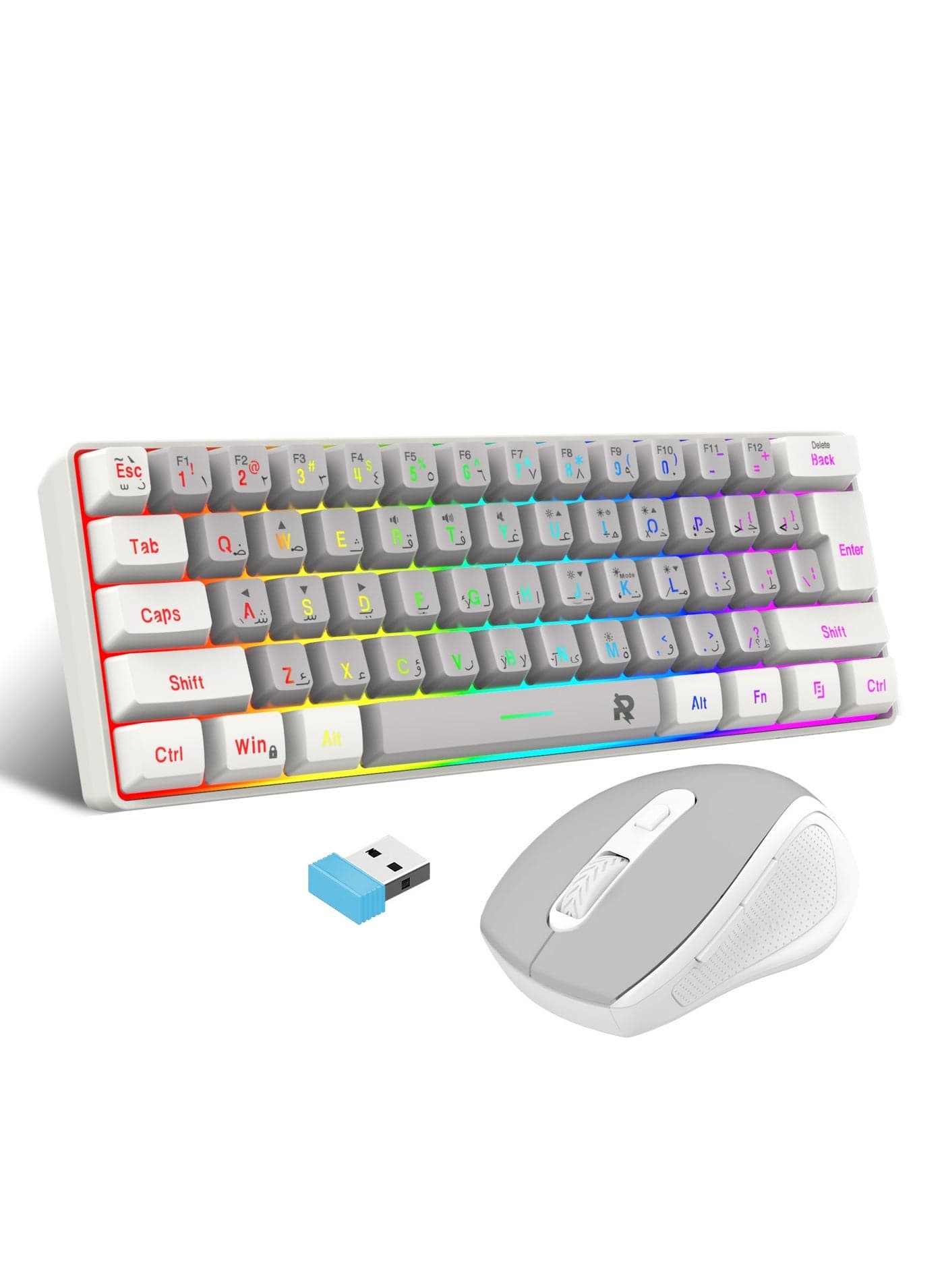 ROCK POW Arabic English 2.4G Wireless Gaming Keyboard and Mouse Combo,Include Mini 60% Mechanical Feel RGB Backlit Keyboard, Ergonomic Vertical Feel Small Wireless Mouse