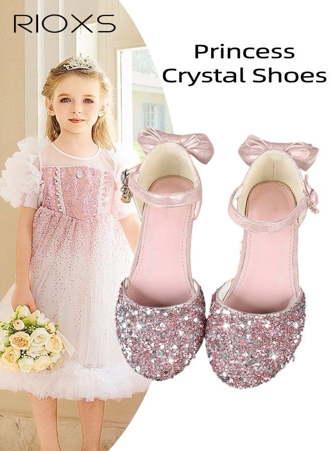 Girls' Shoes, Princess Crystal Shoes, Glitter Girls Dress Shoes, Girls Toddler/Little Kid Jada Shoes, 2.5cm Low Heel Flower Girls Shoes for Wedding Birthday Party Prom, Sequins Closed Toe Sandals, Kids School Uniform Shoes with Buckled Ankle Straps, Pink Footwear Fashion Formal Shoes