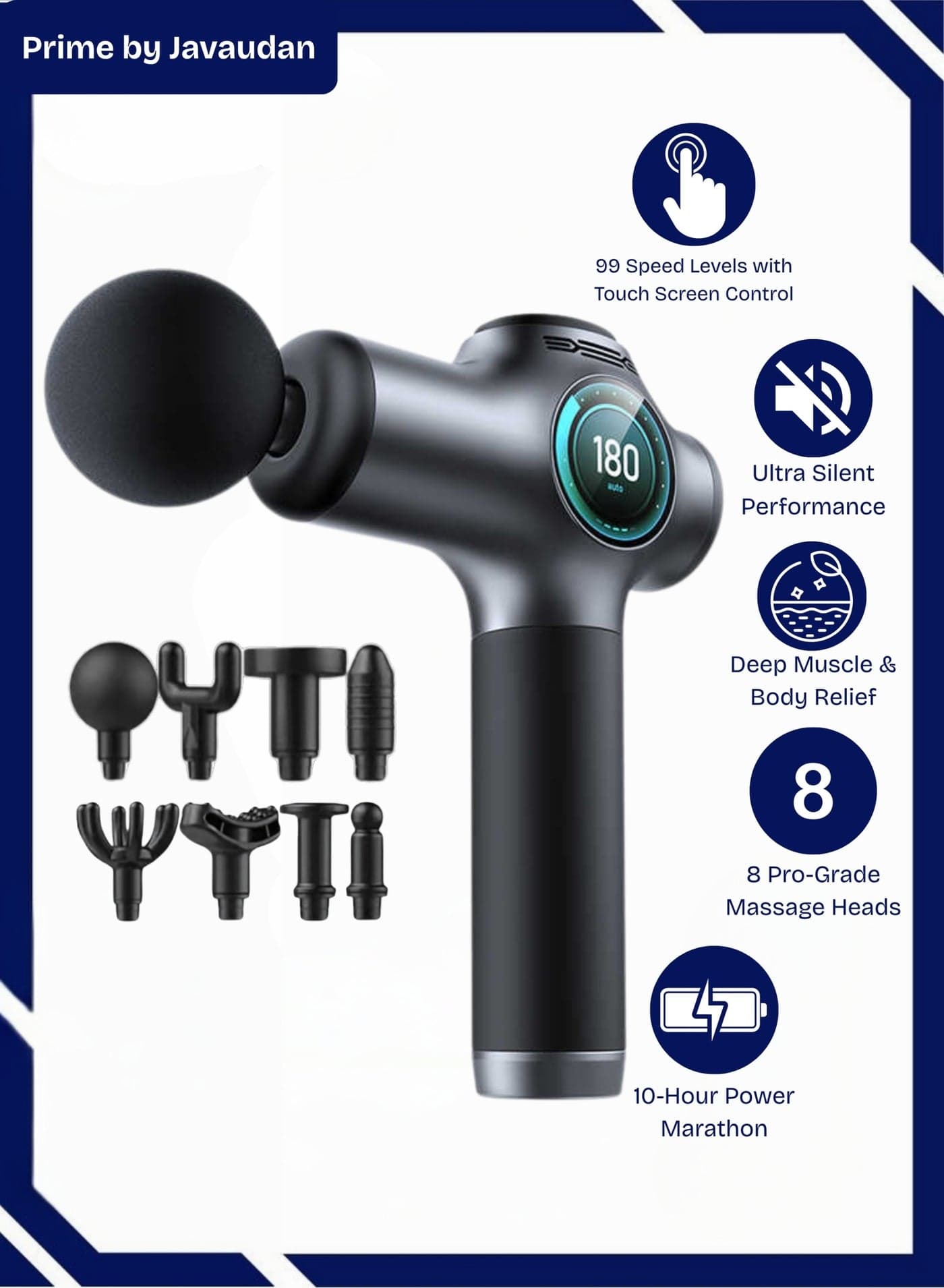 LCD Touch Screen Massage Gun 99 Gears Body Deep Tissue Percussion Handheld Back Leg Muscle Massager With 8 Massage Heads Portable Fascia Gun Neck Muscle Vibration Therapy Relaxation