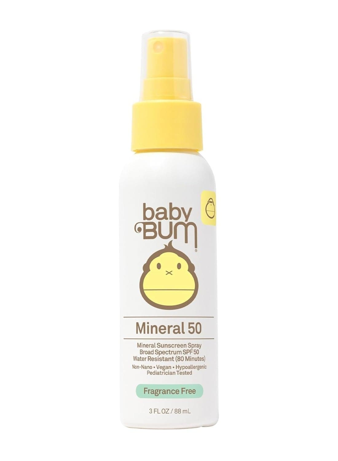 Baby Bum SPF 50 Sunscreen Spray | Mineral UVA/UVB Face and Body Protection for Sensitive Skin | Fragrance Free | Travel Size | 3 FL OZ