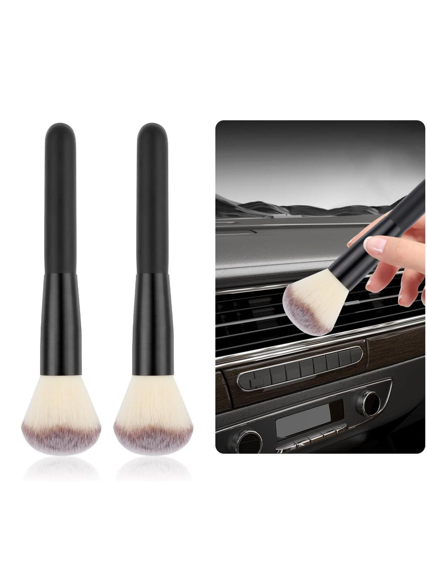 2 Pcs Beige Car Detailing Brush Set, Soft & Thick for Leather, Dashboard, Air Vent Cleaning, Scratch-Free