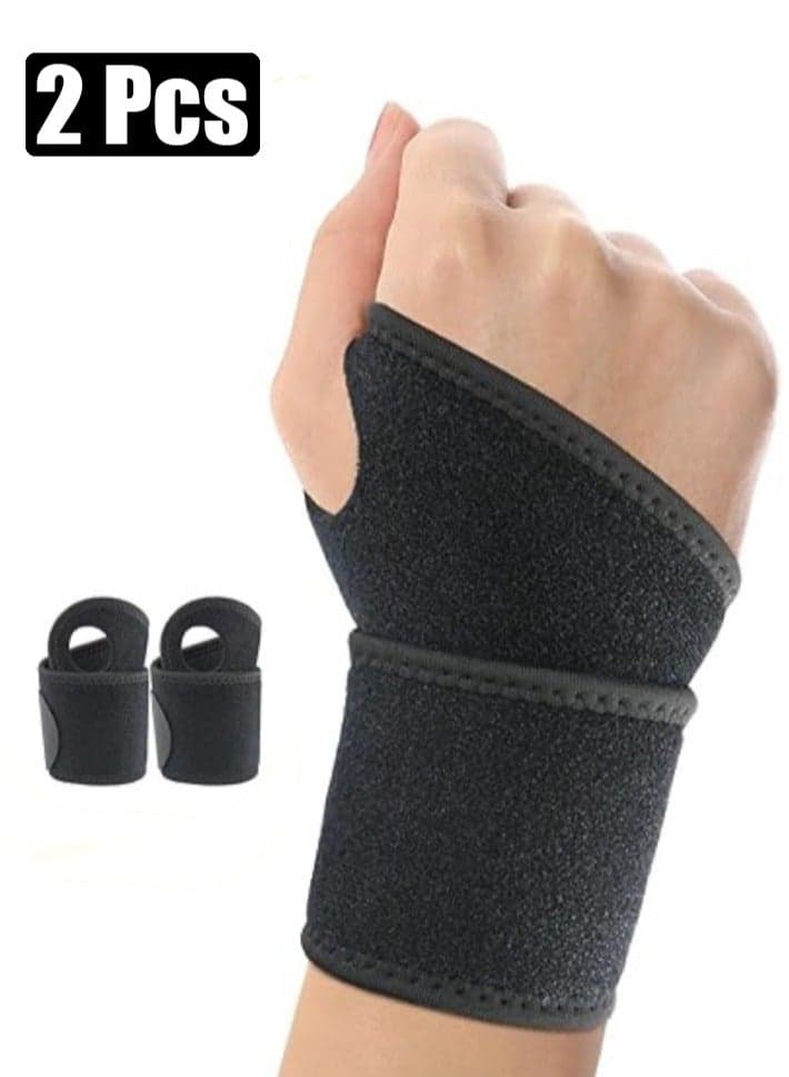 2 Pack Wrist Support Braces, Adjustable Wrist Support, Fitness Weightlifting Wrist Straps 33x7.2x1cm (Black)