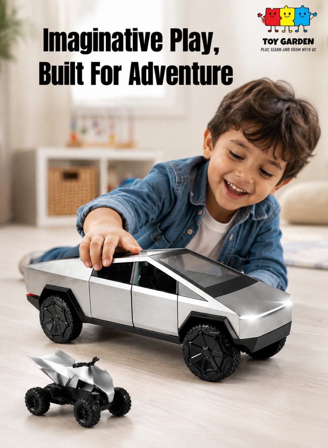 1:24 Tesla Cybertruck Diecast Model with Motorcycle | Light & Sound Effects | Alloy Construction | Collectible Toy Car | Gift for Kids & Adults