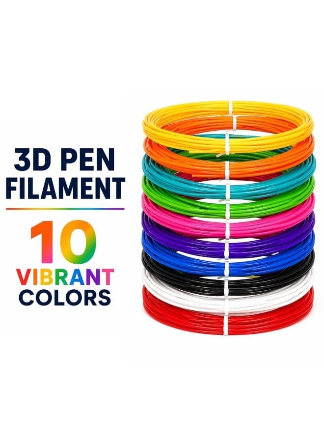 3D Pen Filament Refills 1.75mm – 10 Colors, 5m Each, Low Temperature 160–200°C, Multicolor Pack, Compatible with Most 3D Printing Pens, Smooth Drawing, Non-Toxic, Eco-Friendly Craft Plastic Wire for Kids Adults Art DIY