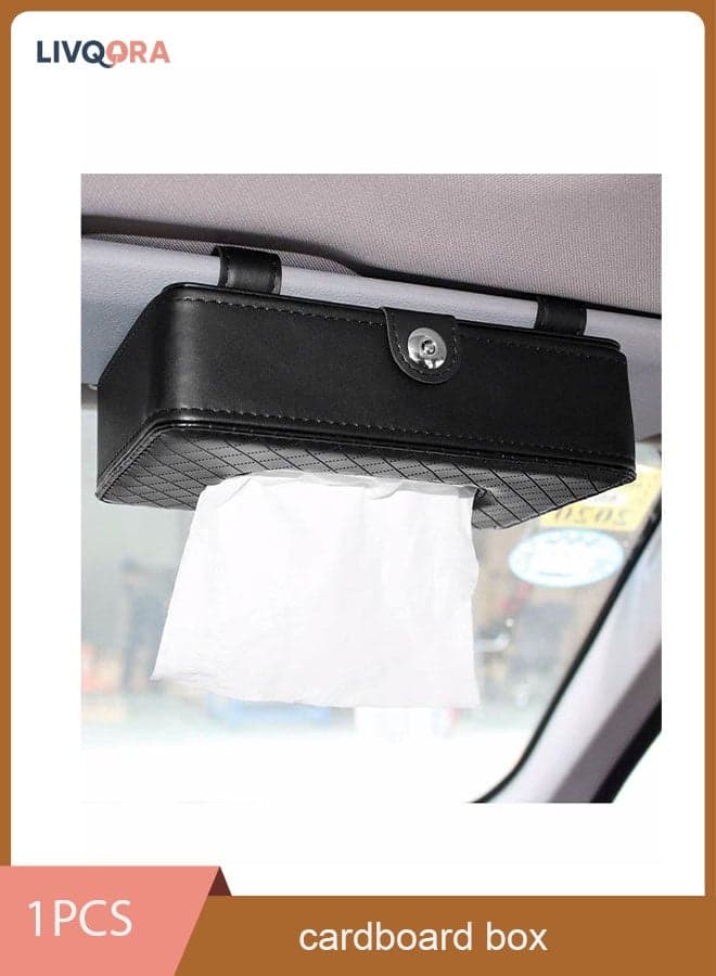 Car Tissue Holder, PU Leather Sun Visor Napkin Clip, Hanging Backseat Tissue Box, Car Tissue Dispenser, Black