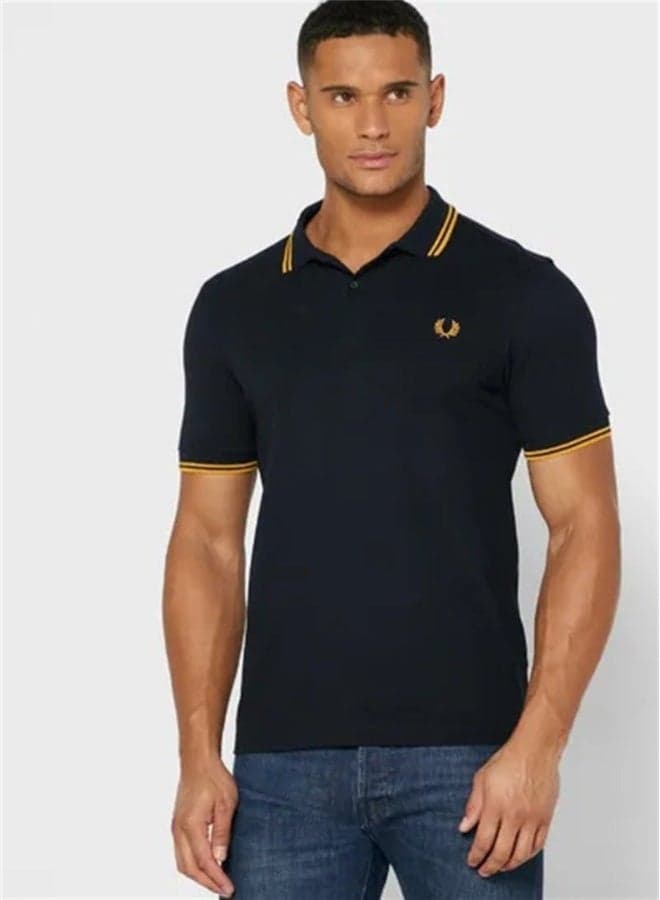 FRED PERRY Men's Classic Fit Twin-Tipped Polo Shirt | 100% Cotton, Embroidered Logo, Machine Washable | Black/Yellow & Yellow Tipping