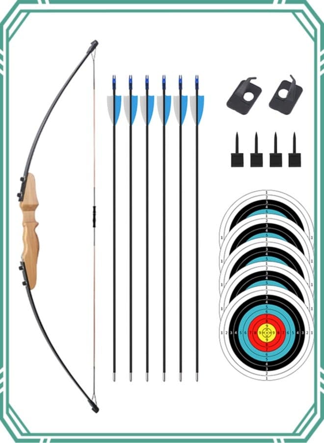 Bow and Arrow Set for Teens, Beginner Practice Bow, Youth Bow and Arrow with 6 Arrows and Accessories for Outdoor Sports Game