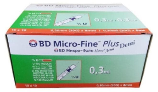 BD Micro Fine Demi 0.3 Ml Insulin Syringe (30g) 8mm (10x10)