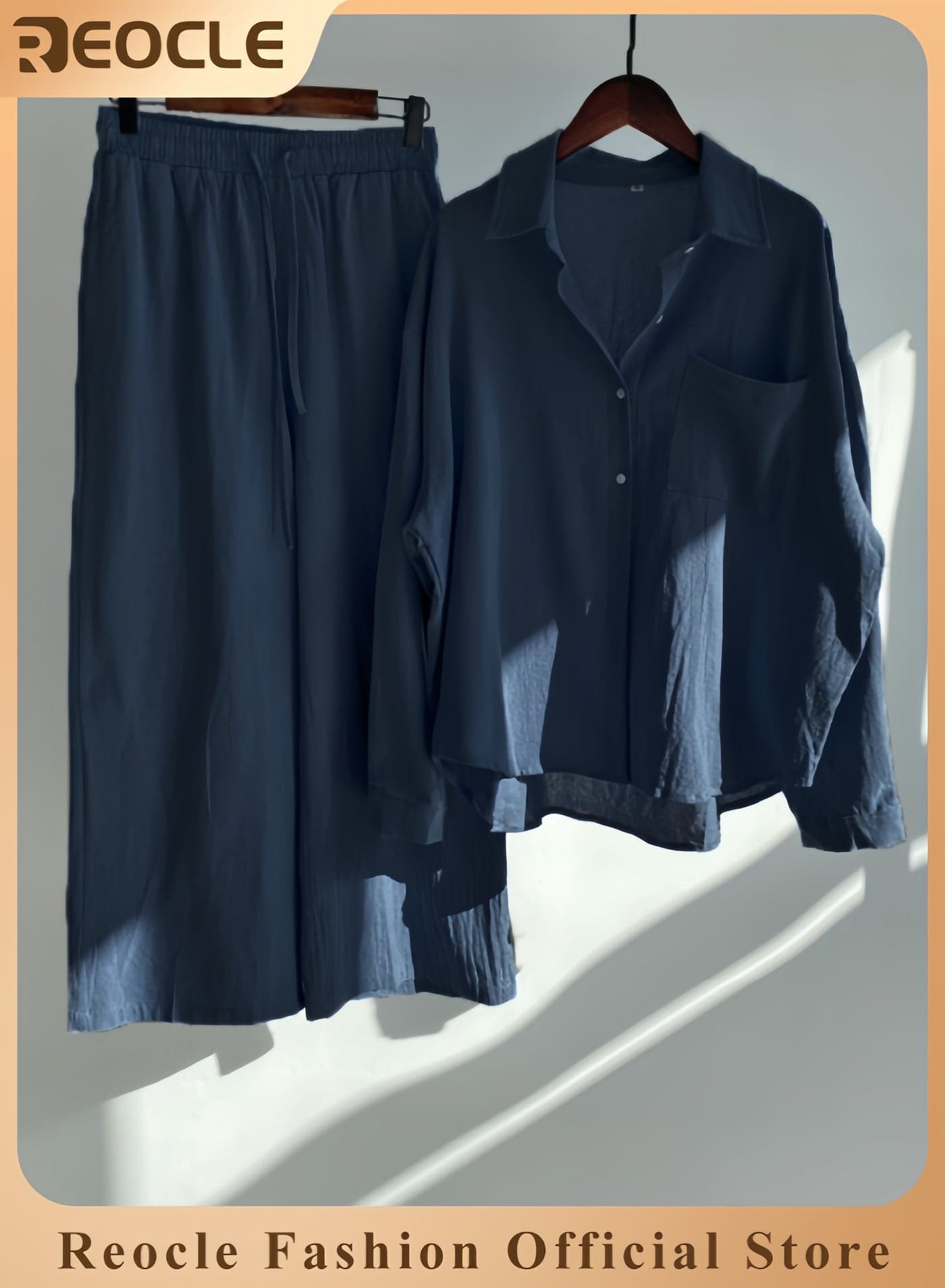 Women's 2 PCS Cotton Linen Set Comfortable and Breathable Retro Outfits Button Down Long Sleeve Shirt and High Waist Wide Leg Pants Set