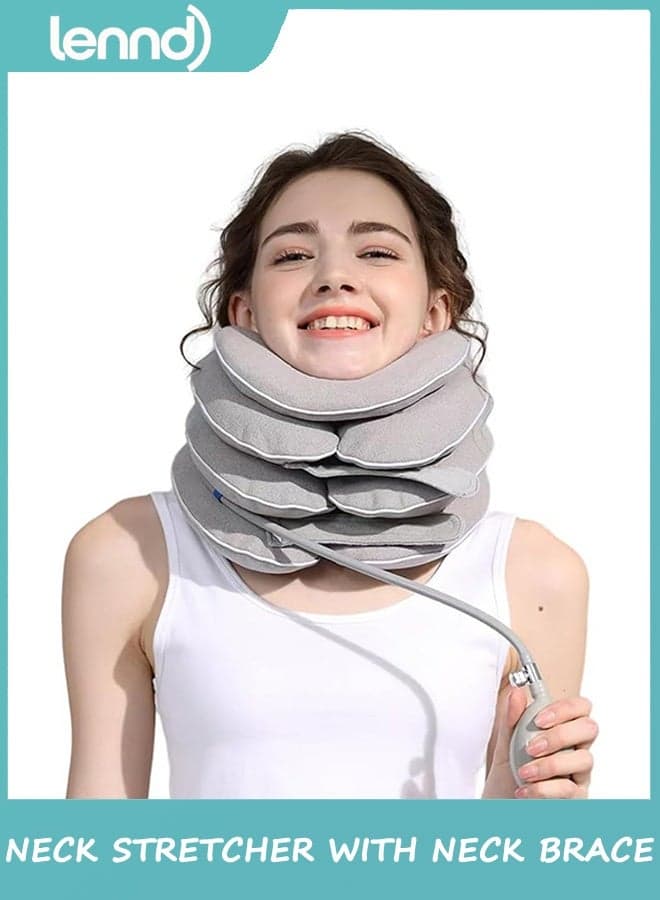 Neck Stretcher with Neck Brace,Cervical Traction Neck Device,Neck Relief Tool,Adjustable Inflatable Cervical Brace,Home Use Neck Decompression New Technology Breathable Fabric Washable&Colorfast