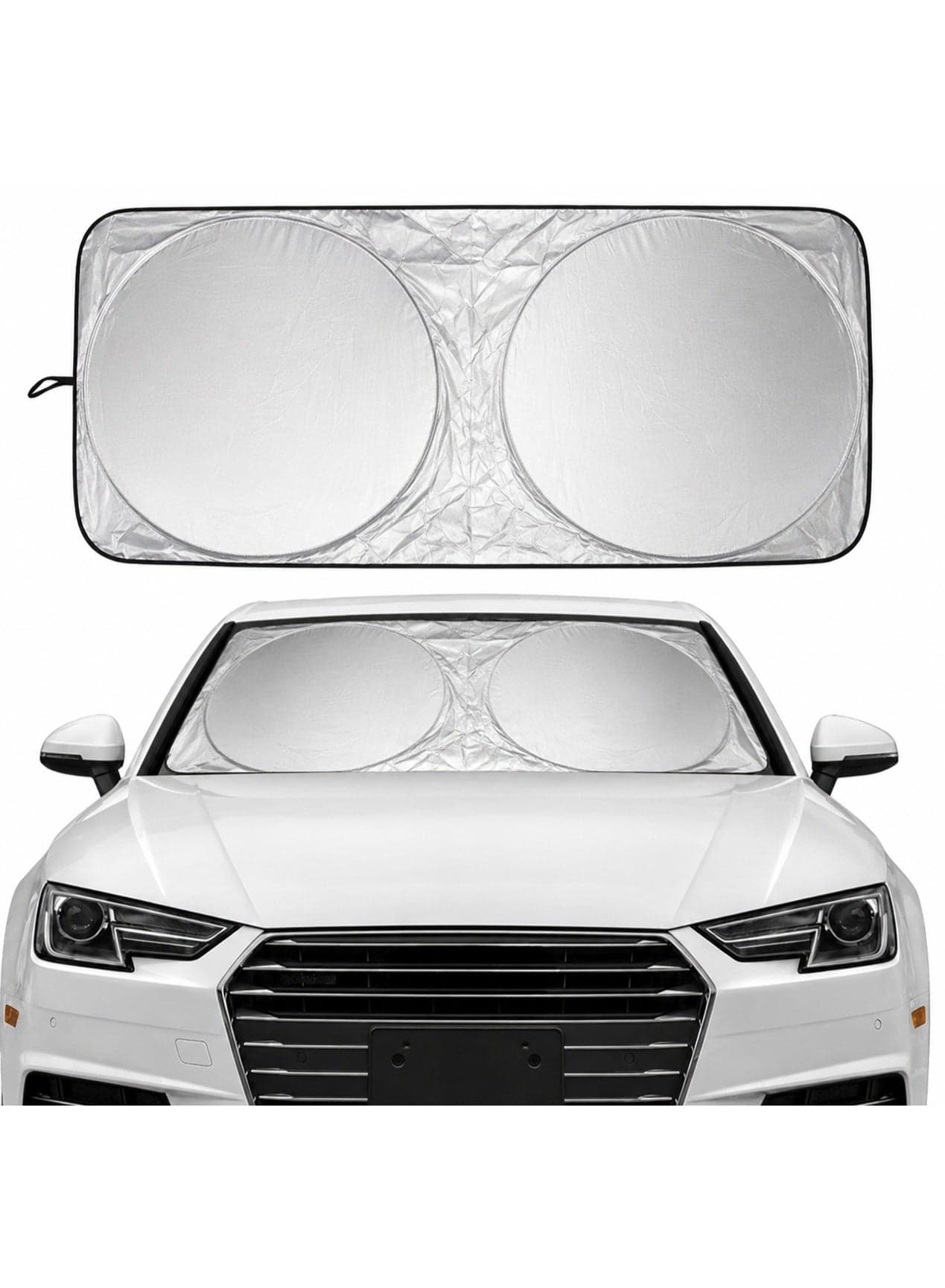 Car Windshield Sunshade 150x75cm Round– Foldable Nylon Auto Sun Screen with UV Protection & Heat Reduction for Front Windshield