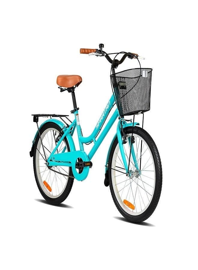 20-Inch Classic City Bike |20-Inch Wheel Size | Lightweight Steel Frame, Single Speed, Adjustable Saddle, Front & Rear Brakes, Urban Bicycle Girls | Easy-to-Ride Commuter Bike | Teal