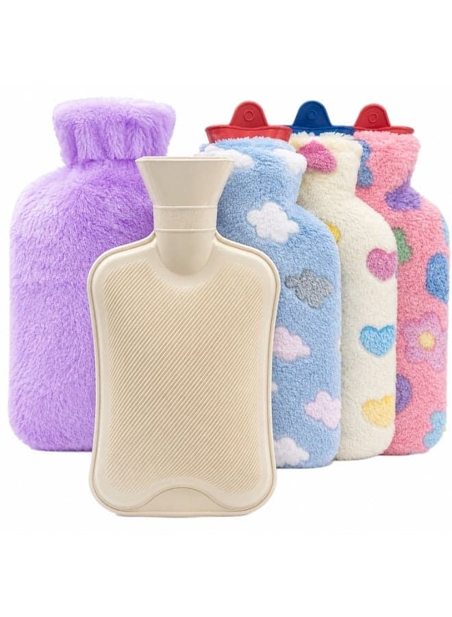 Hot Water Bottle with Soft Fleece Cover, 2L Rubber Hot Water Bag Leak-Proof Twist Cap, Non-Slip Rubber, Hot & Cold Therapy for Pain Relief, Menstrual Cramps, Muscle Aches, Multiple Designs & Assorted Colors