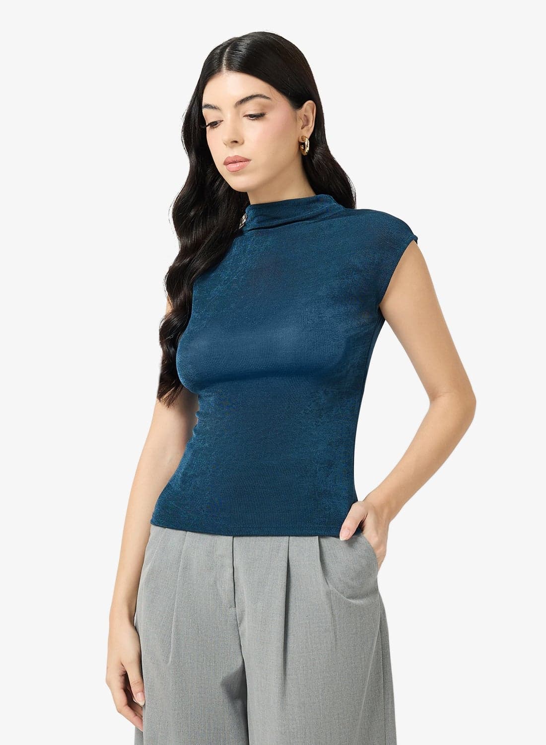 AWVOOMA CAP SLEEVE HIGH NECK TOP