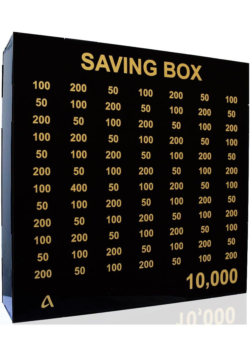 AMIAZI™ Acrylic money saving box coin save fund unique detailed design money donation container for adult and kids Smart way to achieve the savings goal Black Glossy