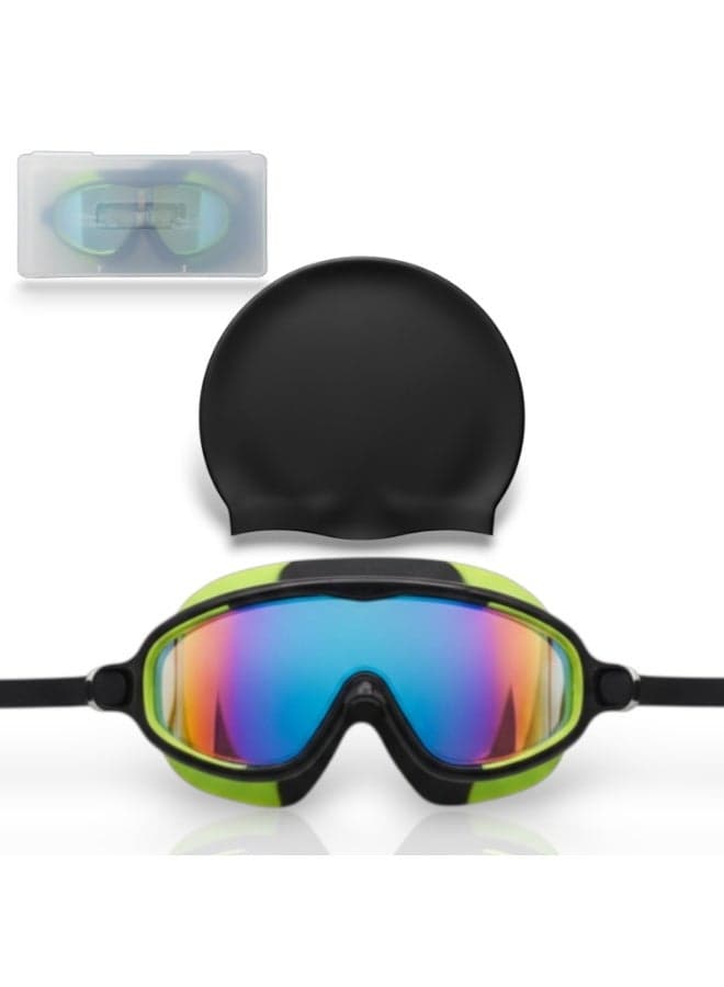 Swimming Goggles for Kids with head cap Pool Goggles No Leaking Anti Fog UV Protection Waterproof Wide Frame GREEN