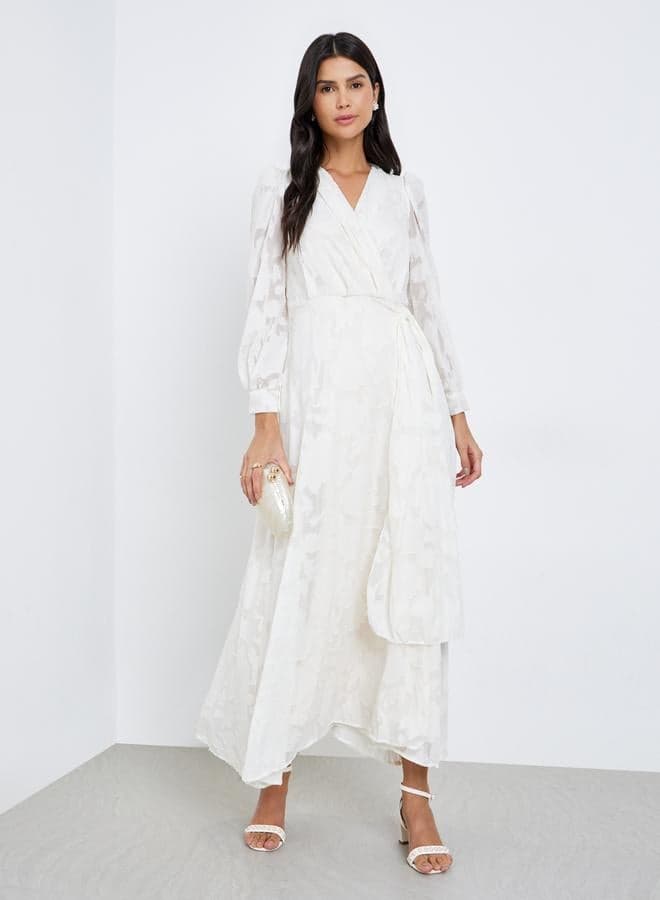 Styli All-Lace Balloon Sleeves Wrap Maxi Dress