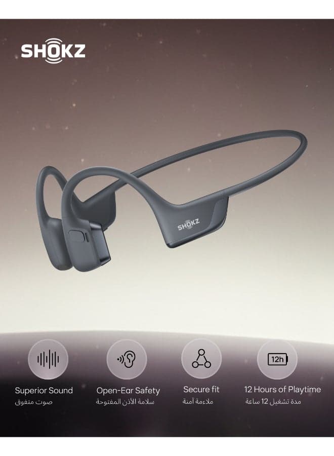 New OpenRun Pro 2 - Open-Ear, Bone Conduction Sport Headphones - with Reflective Strip - Sweat Resistant, Workout Headphones - Secure, Wireless, Comfortable Fit-Deep Bass and Smart Mic App Black