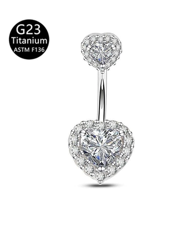 G23 Titanium love heart Belly Ring with Zirconia Inlaid Internally Threaded Navel Piercing Jewelry Surgical Hypoallergenic Rhinestone studded Belly Button gifts For Women